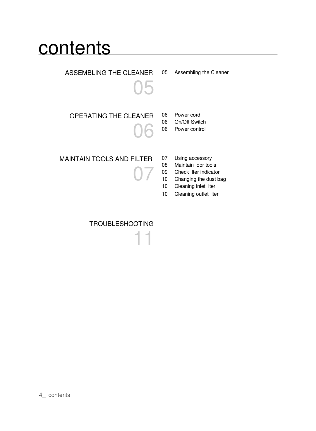 Samsung VCC62E0V3G/XEH, VCC62E0V3G/EUR manual Contents 