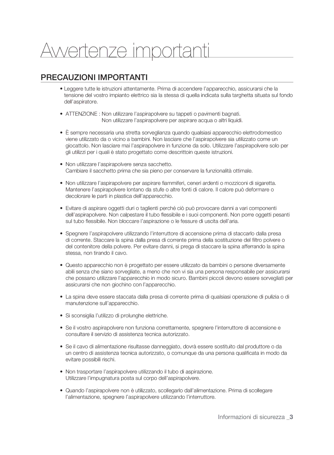 Samsung VCC6240V32/XET, VCC62E0V3G/XET manual PrecAuzIoNI ImPorTANTI 