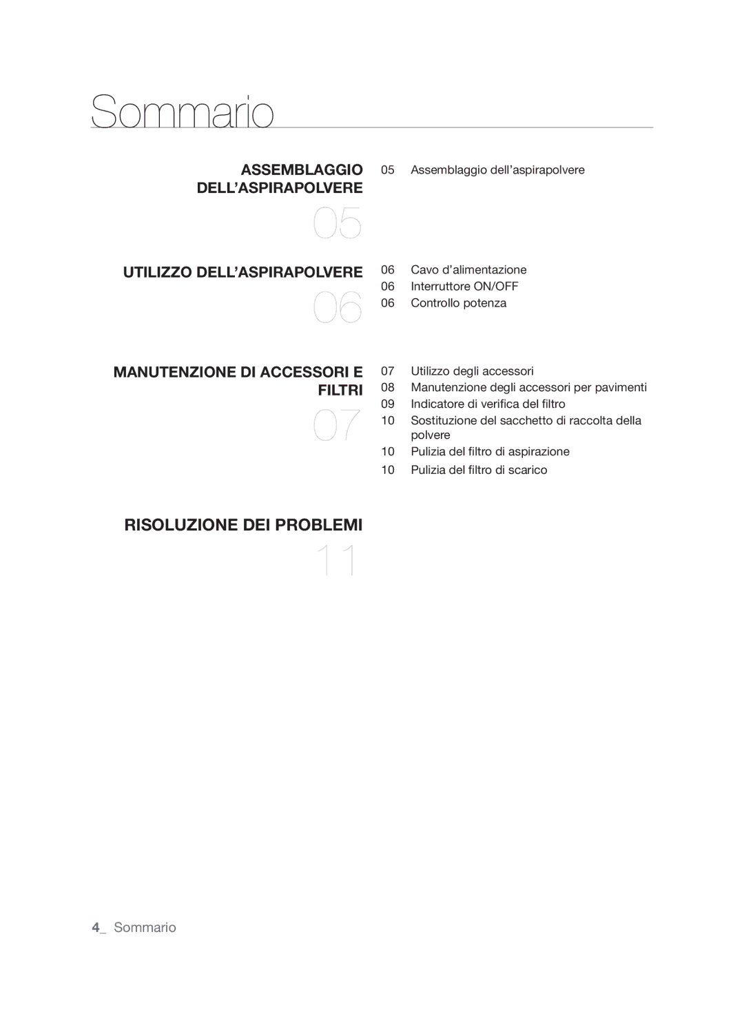 Samsung VCC62E0V3G/XET, VCC6240V32/XET manual Sommario, FIlTRI 