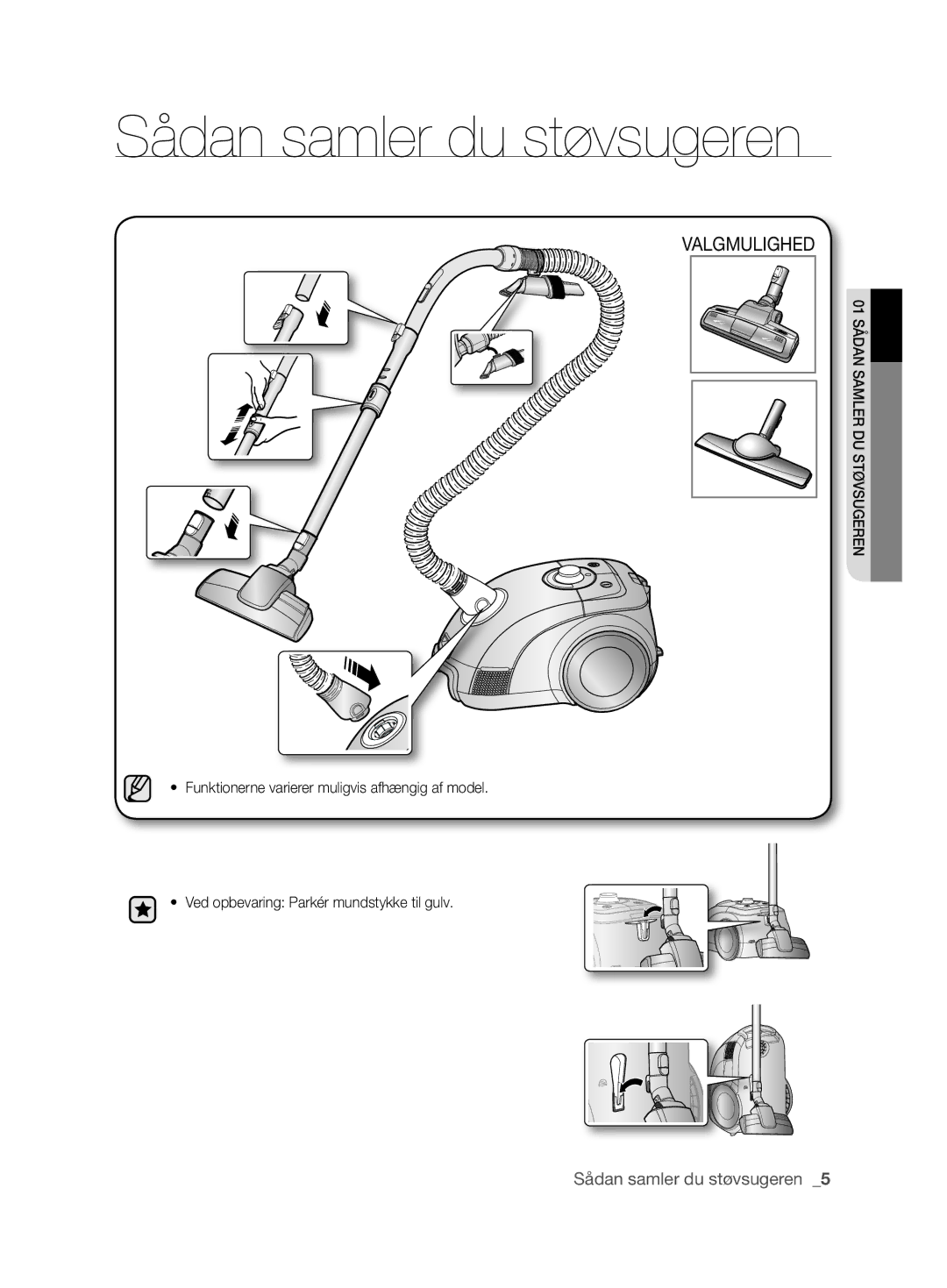 Samsung VCC62J0V38/XEE, VCC62J0V36/XEE, VCC62J0V39/XEE manual Sådan samler du støvsugeren, Valgmulighed 