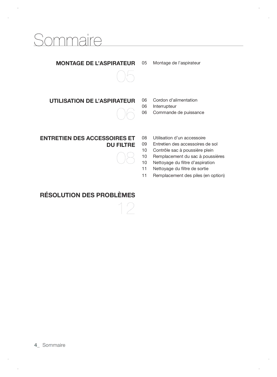 Samsung VCC63J0H36/XEG, VCC6310H3A/XEG, VCC6310H36/XEG, VCC63G0H3K/XEG manual Sommaire, DU FilTRe 