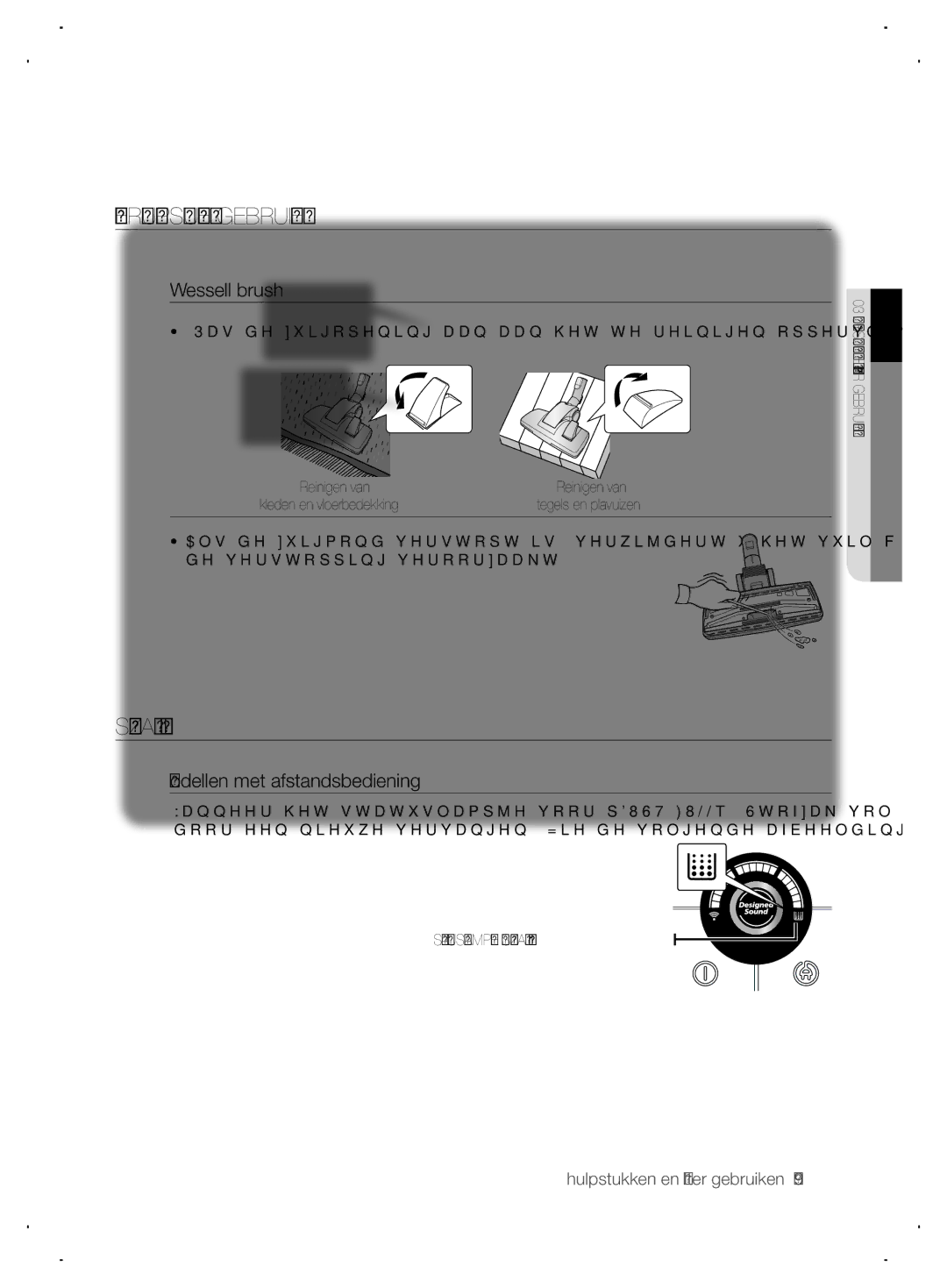 Samsung VCC6310H36/XEG, VCC6310H3A/XEG manual VLoERHULPSTUKKEN Gebruiken, Stofzak vol, Modellen met afstandsbediening 