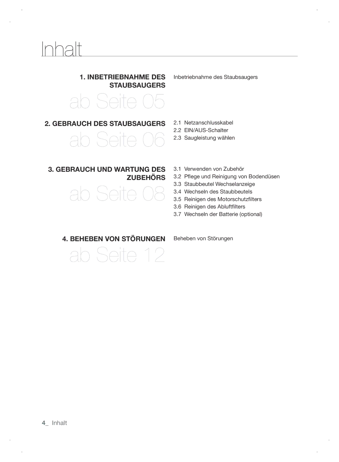 Samsung VCC6310H3A/XEG, VCC6310H36/XEG, VCC63J0H36/XEG, VCC63G0H3K/XEG manual Inhalt 