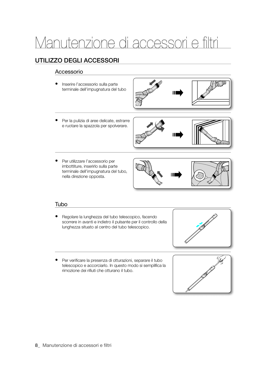 Samsung VCC6340H33/XET manual Utilizzo degli accessori, Accessorio, Tubo 