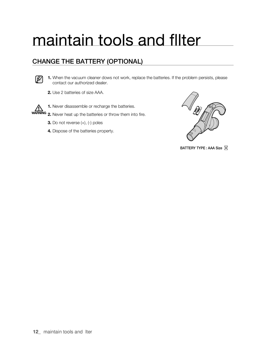 Samsung VCC6360H3A/XEE, VCC6360H3K/XEE manual Change the battery optional 