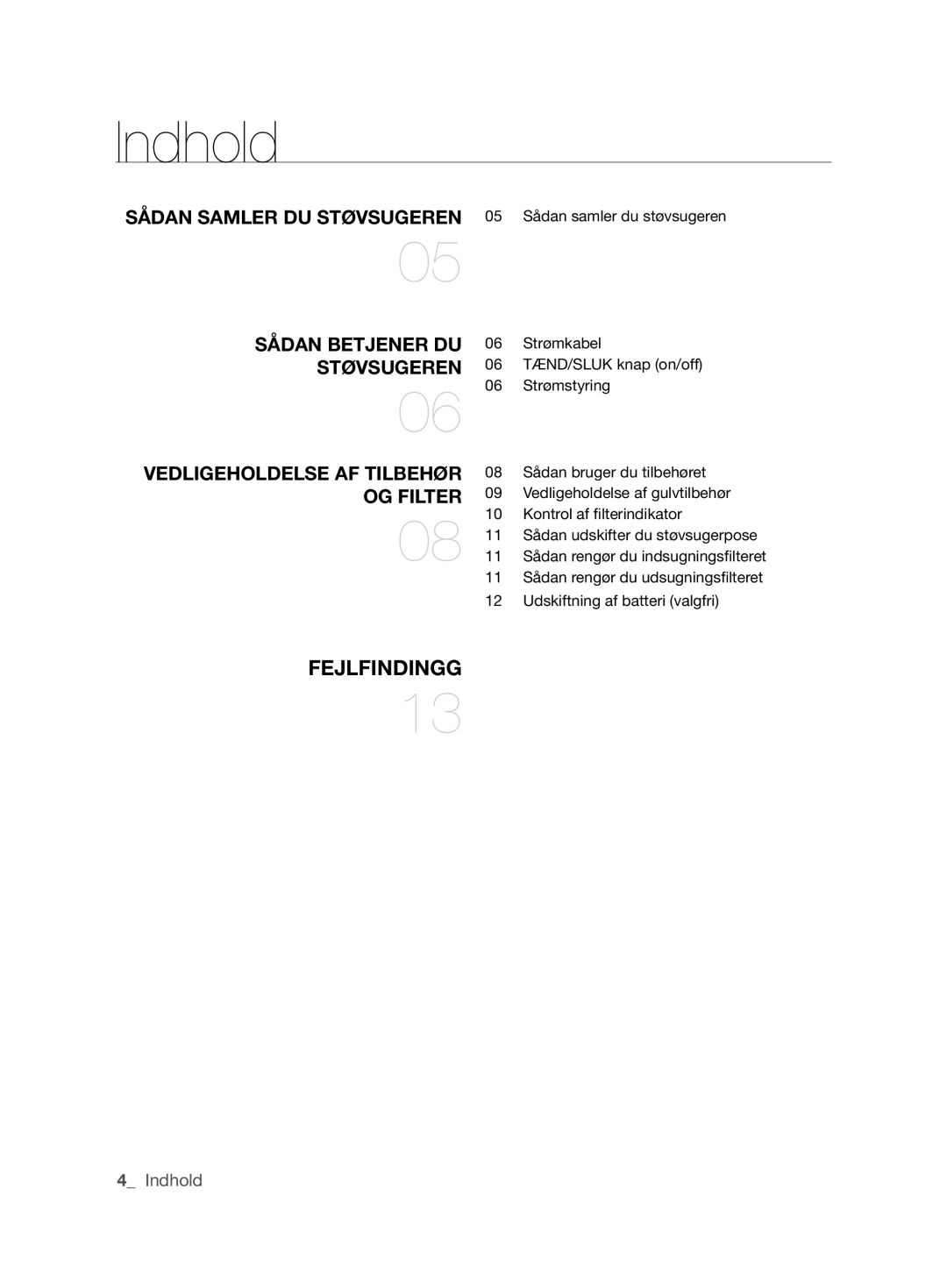 Samsung VCC6360H3A/XEE, VCC6360H3K/XEE manual Indhold, OG fIlTeR 