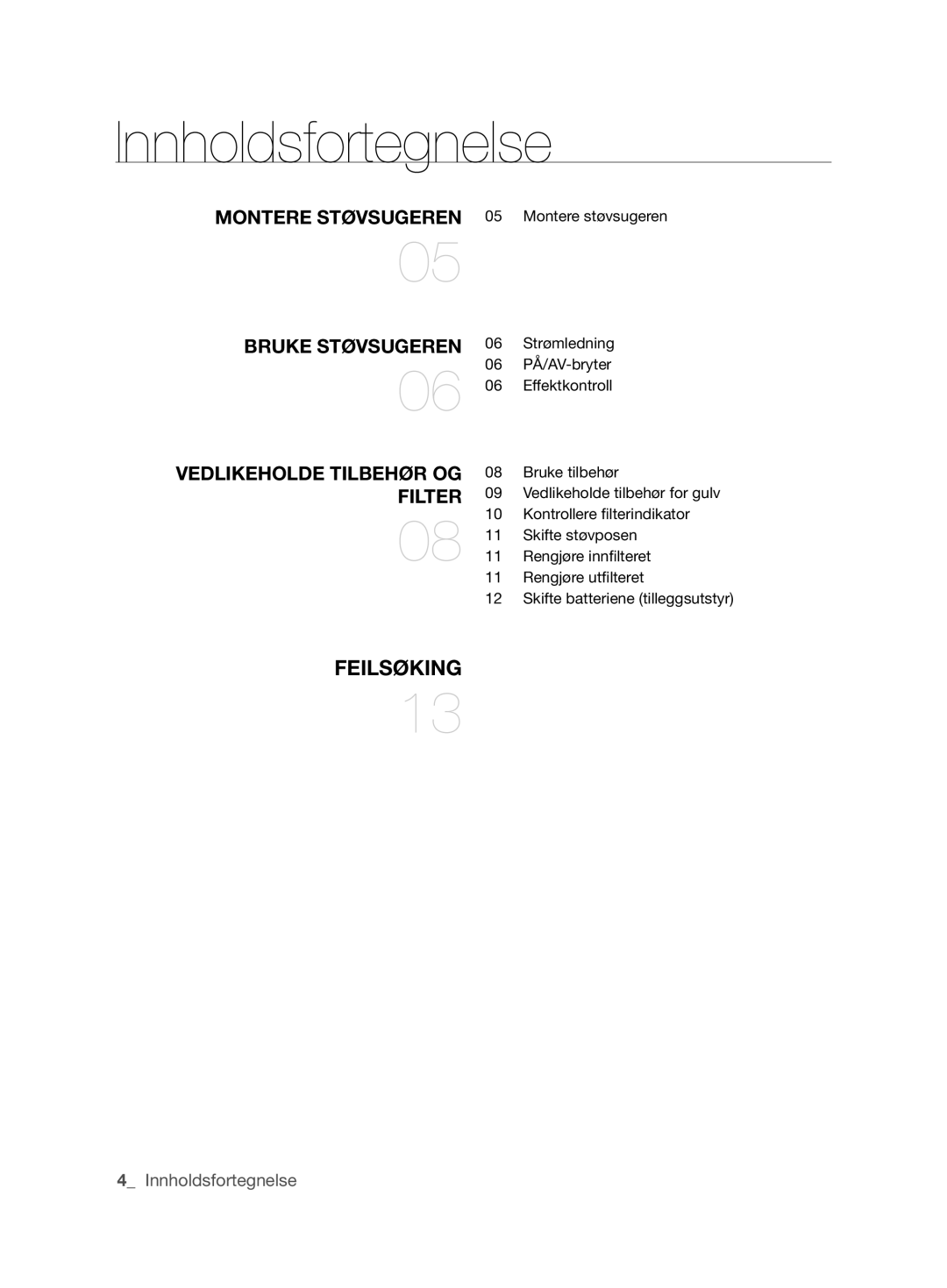 Samsung VCC6360H3A/XEE, VCC6360H3K/XEE manual Innholdsfortegnelse, FIlTeR 