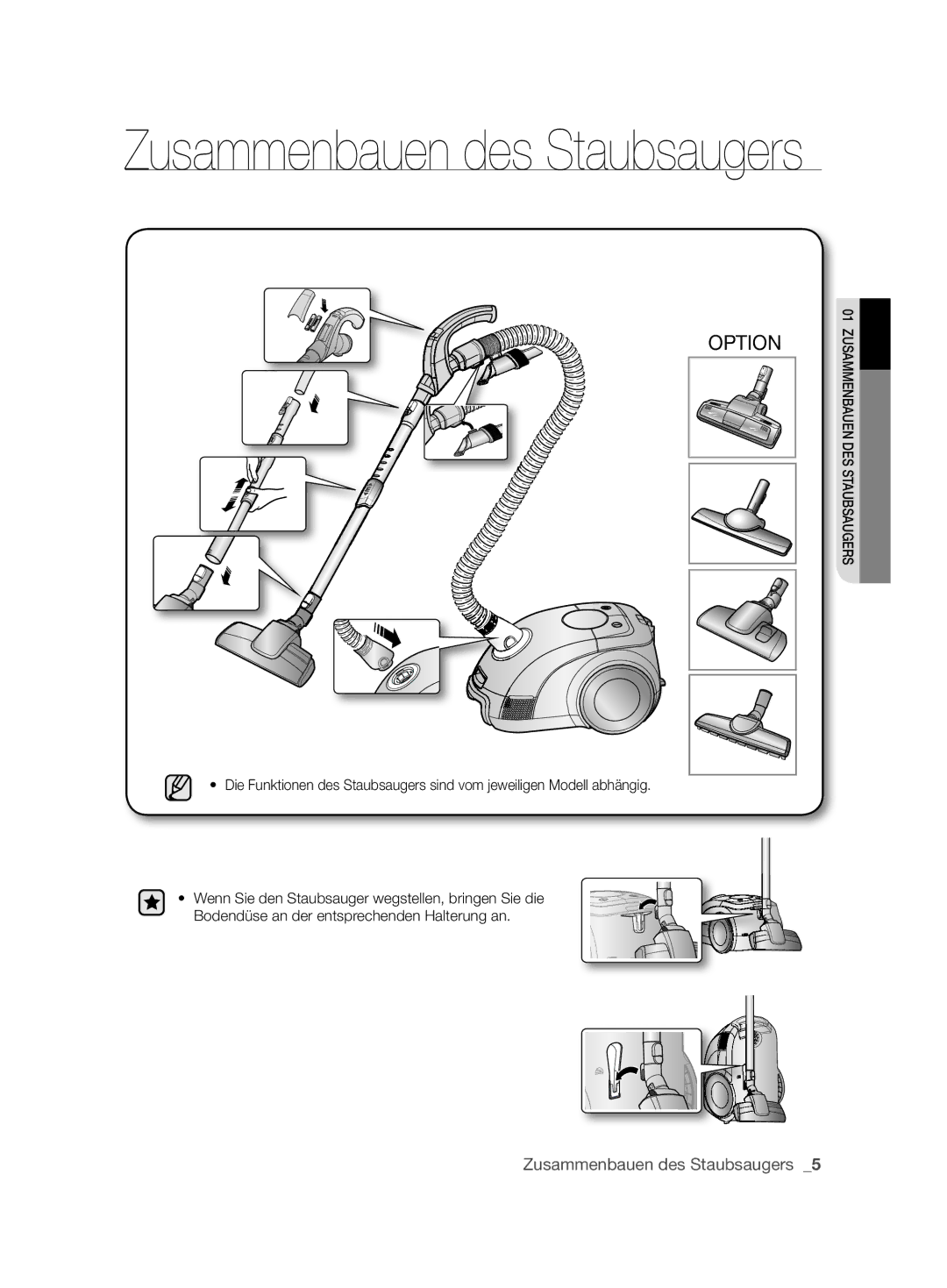 Samsung VCC6360H3A/XEO manual Zusammenbauen des Staubsaugers 