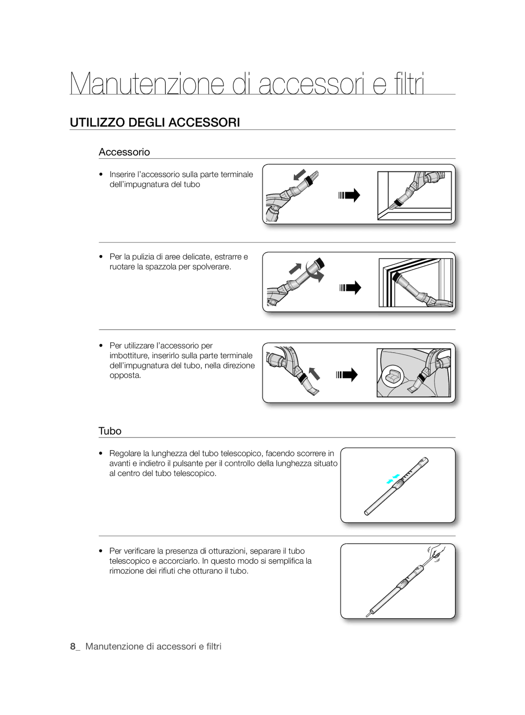 Samsung VCC6360H3A/XEO manual Utilizzo Degli Accessori, Accessorio, Tubo 