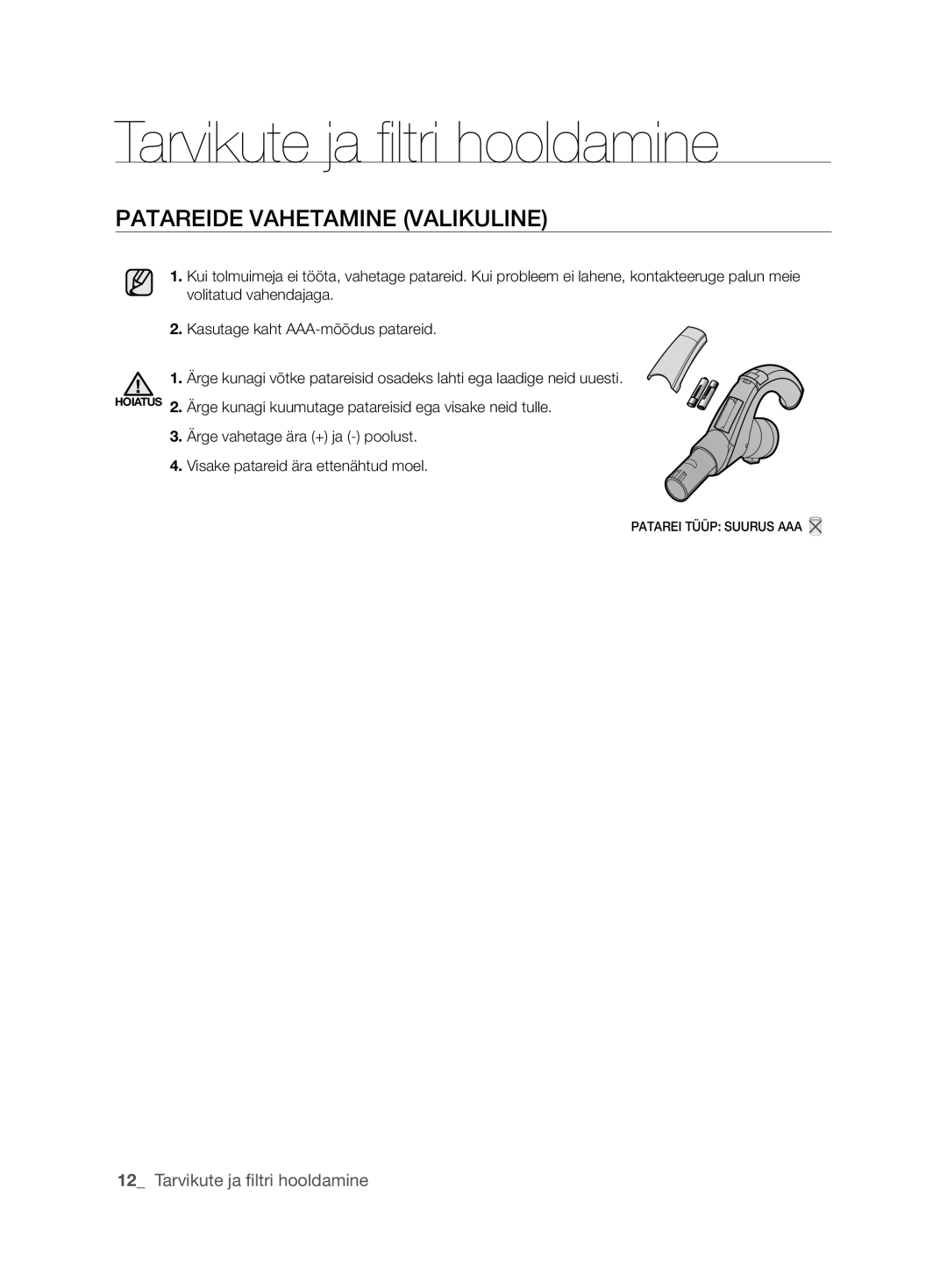 Samsung VCC6367H3K/XSB, VCC6367H3K/XEV, VCC6360H3K/XEV, VCC6368H34/XEV, VCC6340H3A/XEV manual PatarEiDE vahEtaMinE valiKulinE 