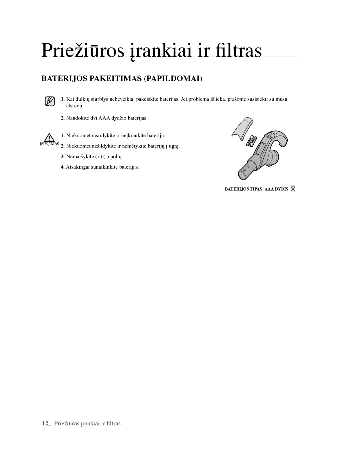 Samsung VCC6340H3A/XEV, VCC6367H3K/XSB, VCC6367H3K/XEV, VCC6360H3K/XEV, VCC6368H34/XEV manual BAtErIjOS PAkEItIMAS Papildomai 