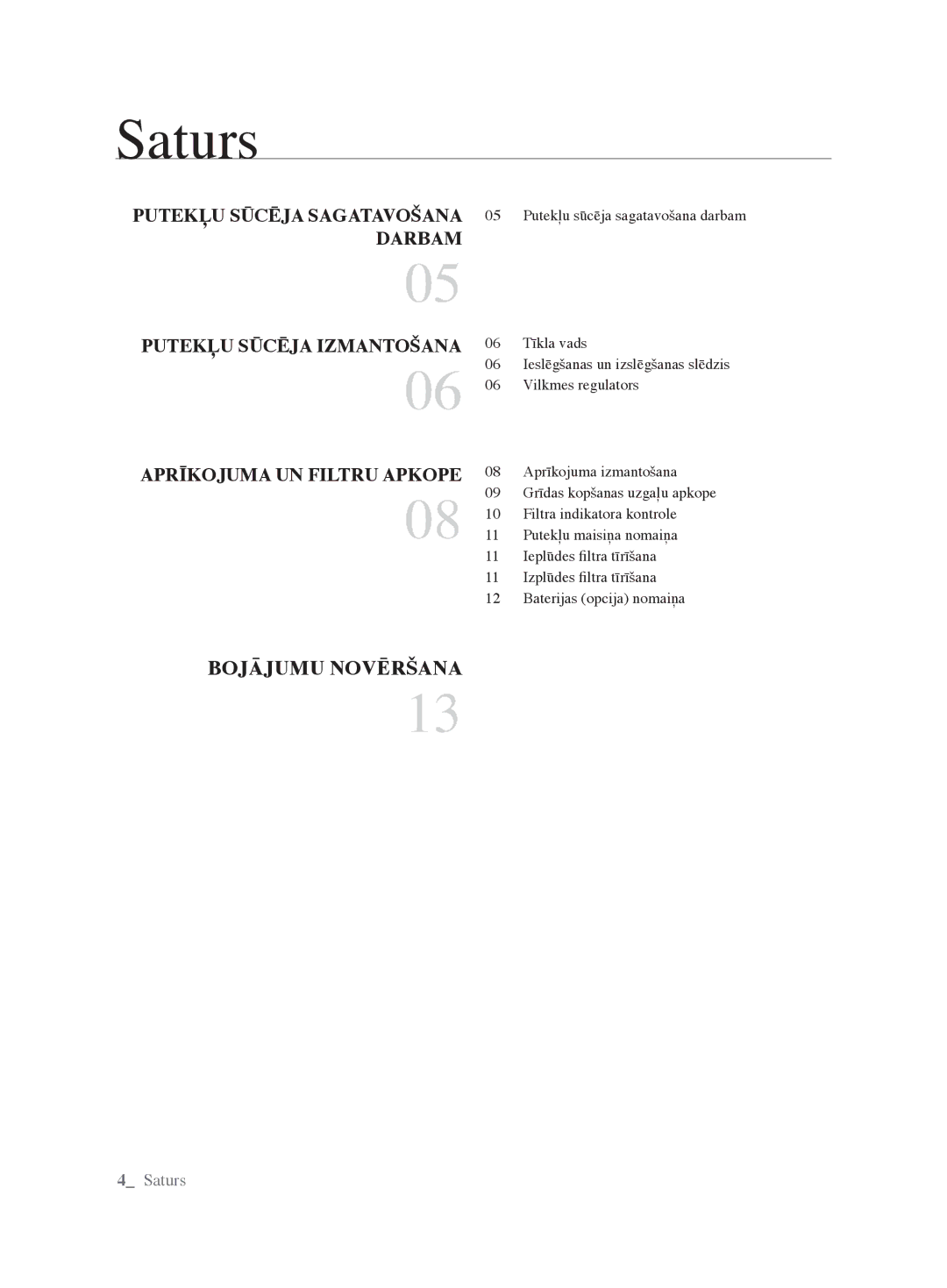 Samsung VCC6367H3K/XSB, VCC6367H3K/XEV, VCC6360H3K/XEV, VCC6368H34/XEV, VCC6340H3A/XEV manual Saturs 