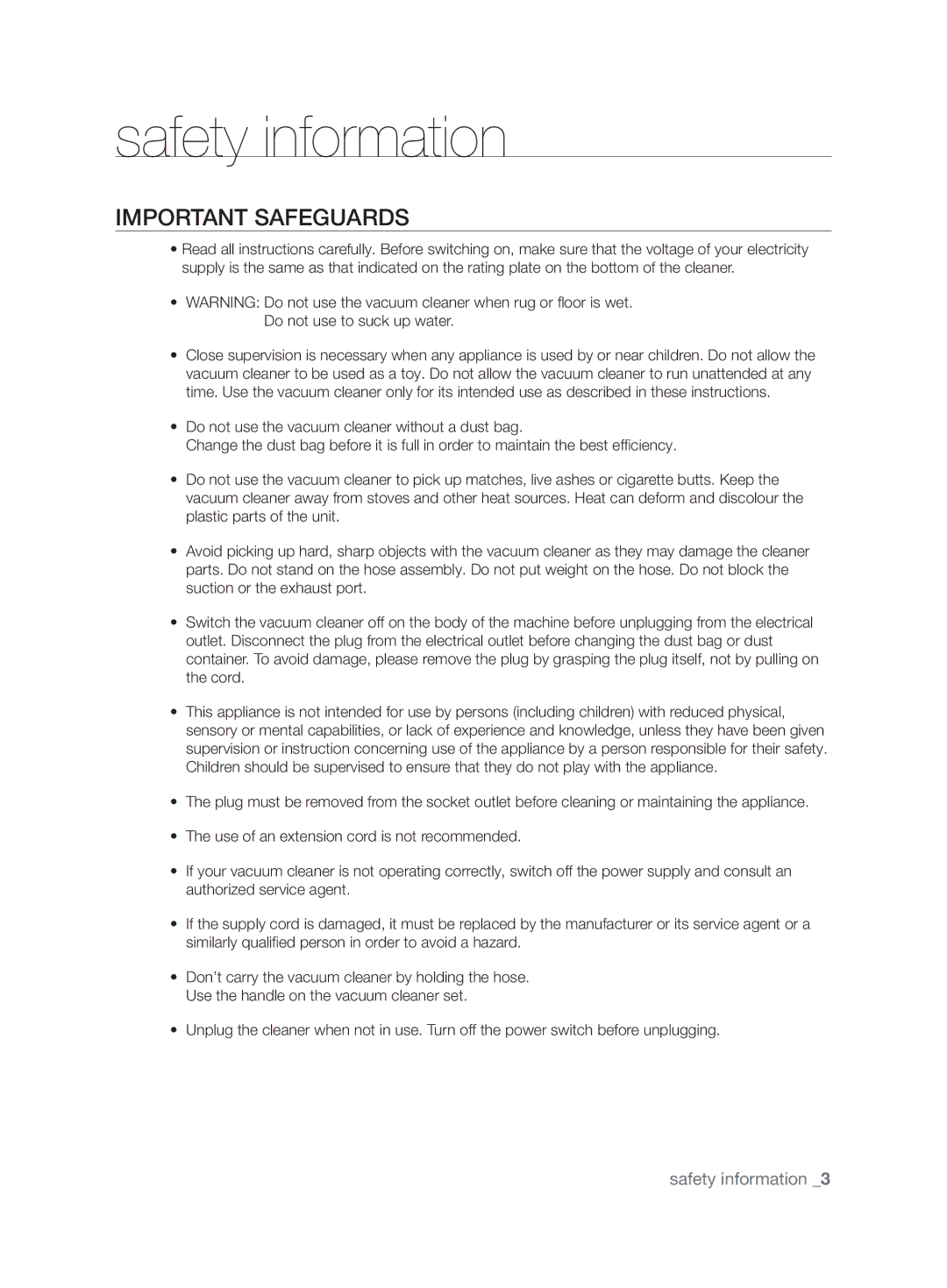 Samsung VCC63J0H39/XEE manual Important Safeguards 