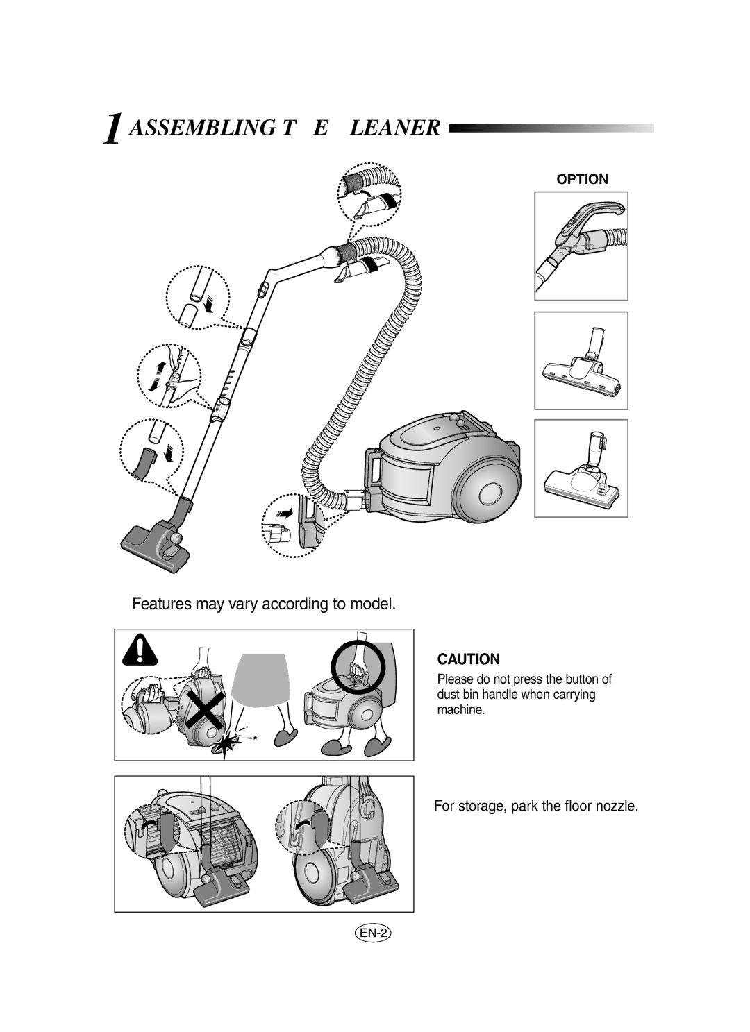 Samsung VCC6530V3B/XEN manual 1ASSEMBLING the Cleaner, Option 