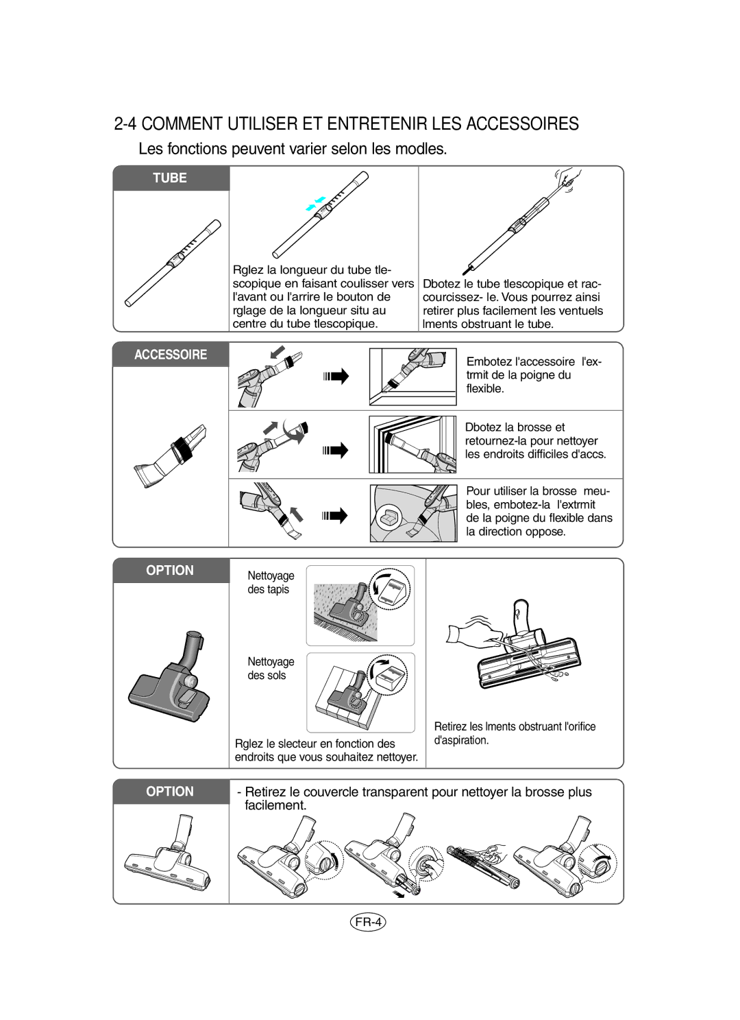 Samsung VCC6560V3B/XAG Comment Utiliser ET Entretenir LES Accessoires, Les fonctions peuvent varier selon les modèles 