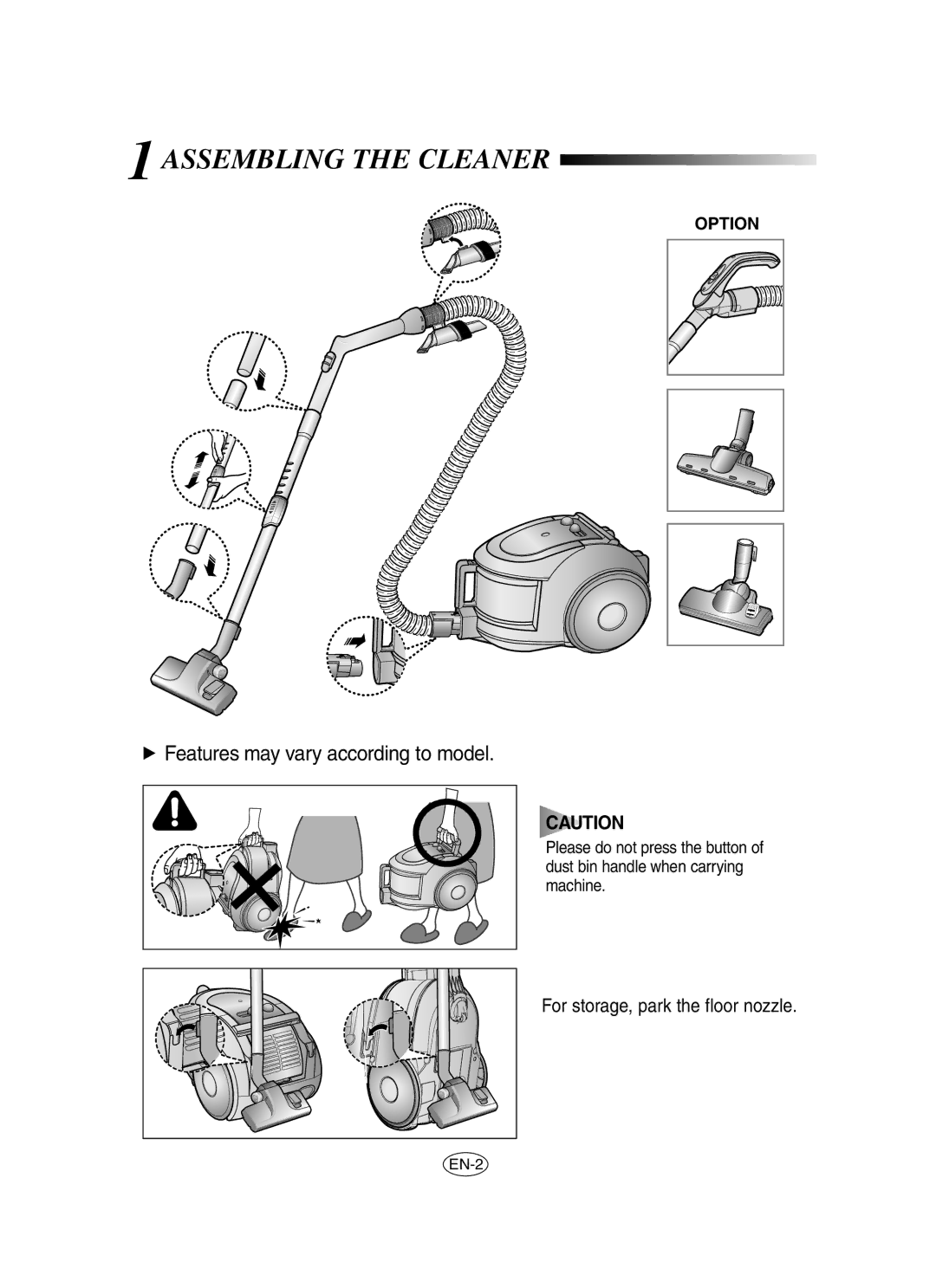 Samsung VCC6530V3B/XSB, VCC6560V3B/XAG, VCC6560V3G/XSB manual 1ASSEMBLING the Cleaner, Option 