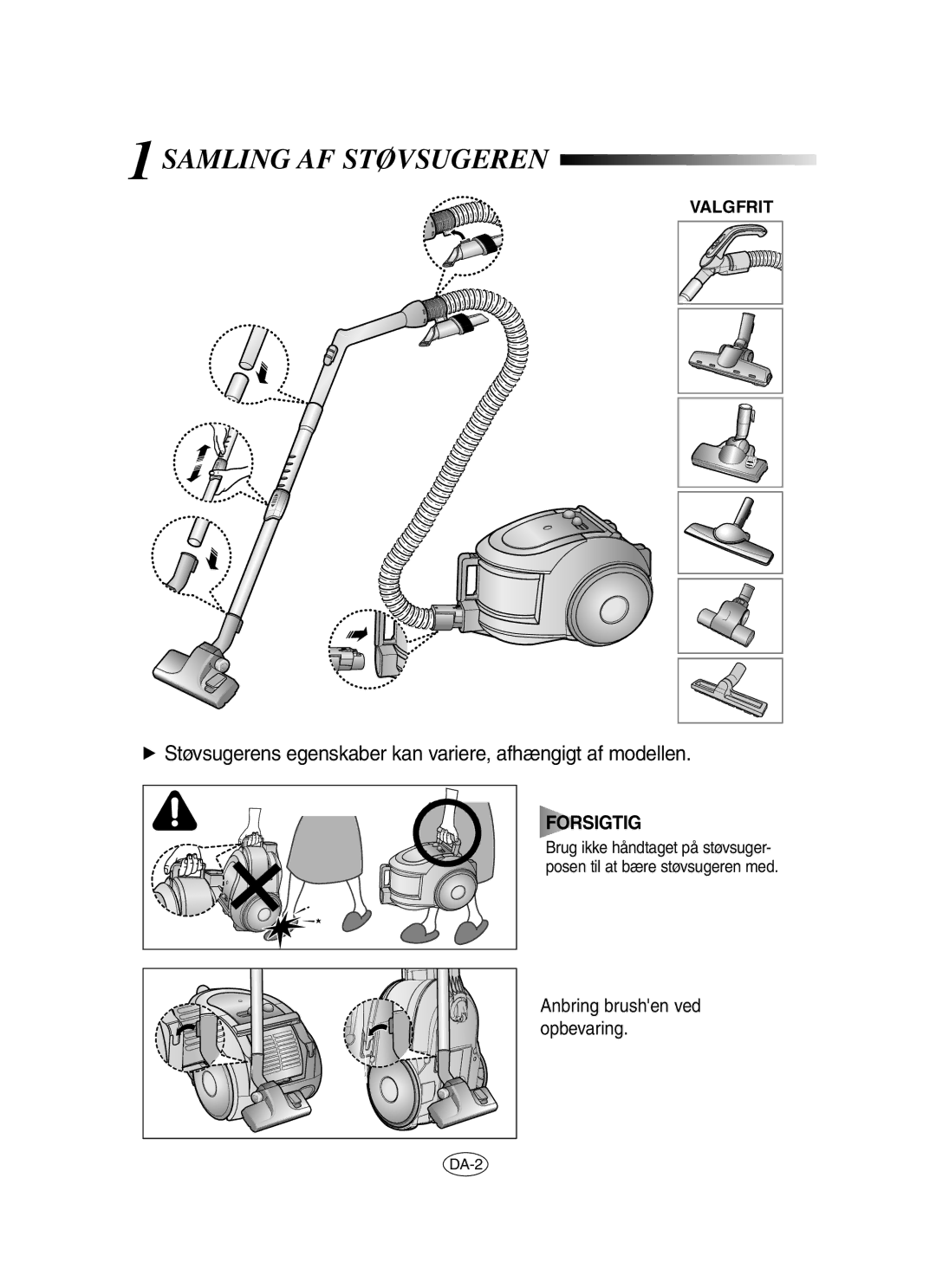 Samsung VCC6530V3B/SBW, VCC6560V3R/XEE, VCC6560V2R/UMG, VCC6560V3B/SML manual Samling AF Støvsugeren, Forsigtig, Valgfrit 