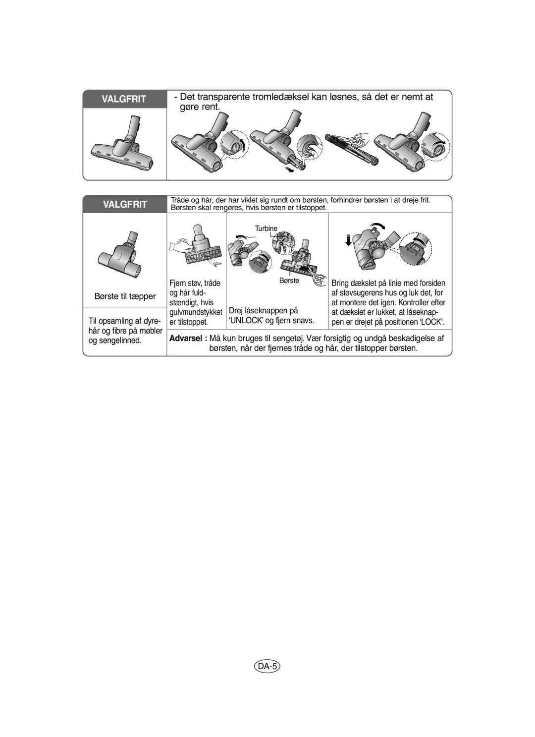 Samsung VCC6560V3G/SBW, VCC6560V3R/XEE, VCC6530V3B/SBW, VCC6560V2R/UMG, VCC6560V3B/SML manual Valgfrit, Børste til tæpper 