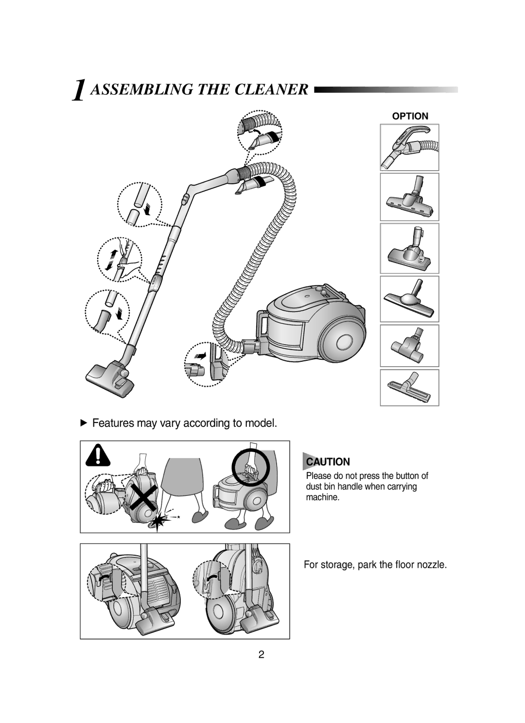 Samsung VCC6570H3R/SBW, VCC6570H3R/XEV, VCC6560V3R/XEE manual 1ASSEMBLING the Cleaner, Features may vary according to model 