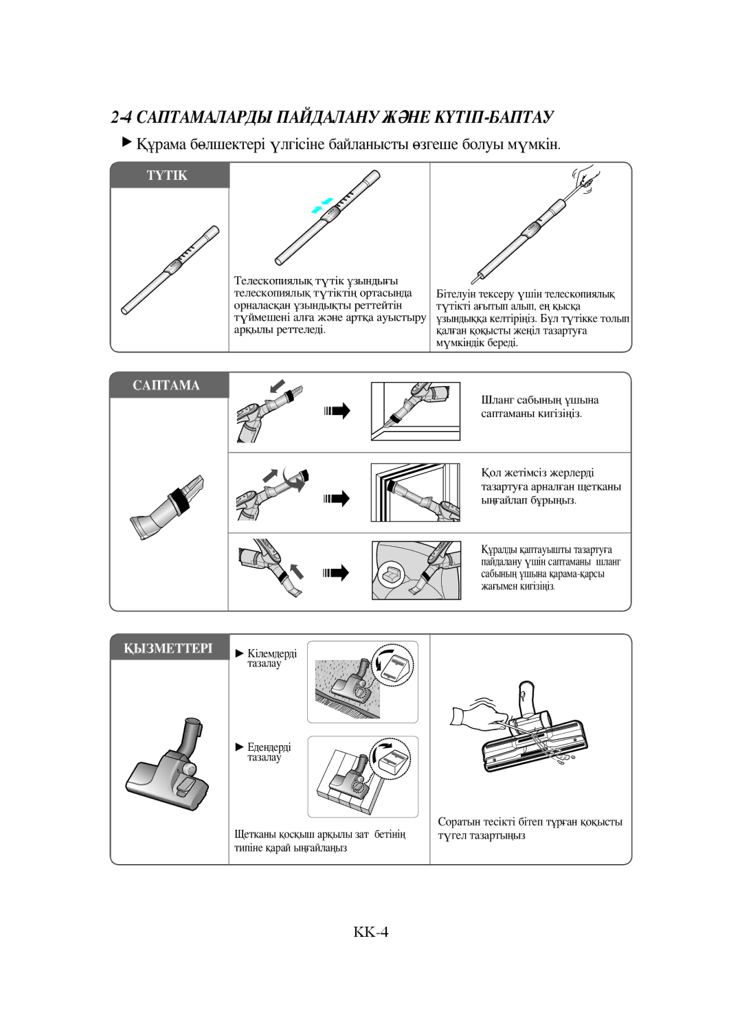 Samsung VCC6570H3C/XEV, VCC6570H3R/XEV, VCC6570H3R/SBW manual Саптамаларды Пайдалану Және КҮТІП-БАПТАУ 