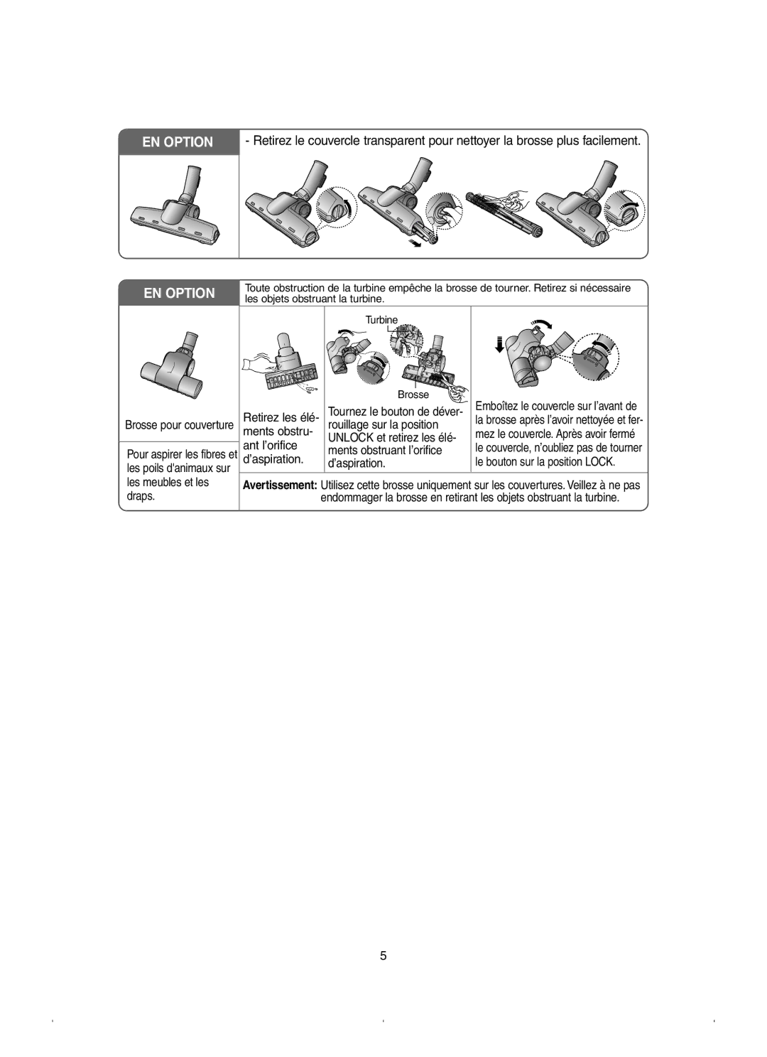 Samsung VCC6590H31/XEF, VCC6571H3R/XEF, VCC6583V3N/XEF, VCC6562V3B/XEF, VCC65A0S3K/XEF, VCC6570H31/XEF Brosse pour couverture 