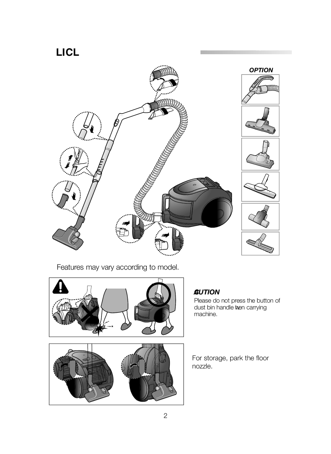 Samsung VCC6580V3R/XTR manual Assembling the Cleaner, Option 