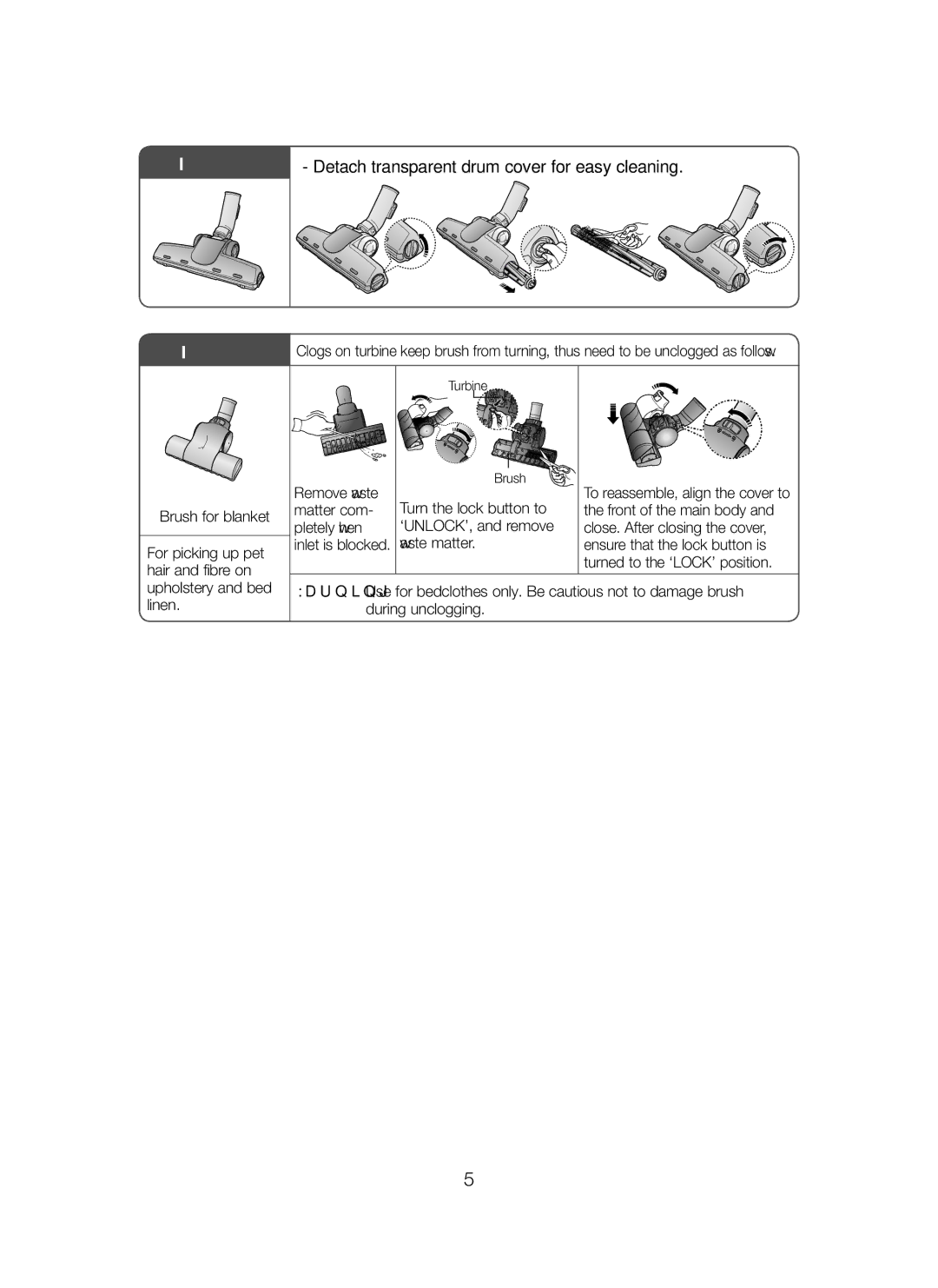 Samsung VCC6580V3R/XTR manual Detach transparent drum cover for easy cleaning 