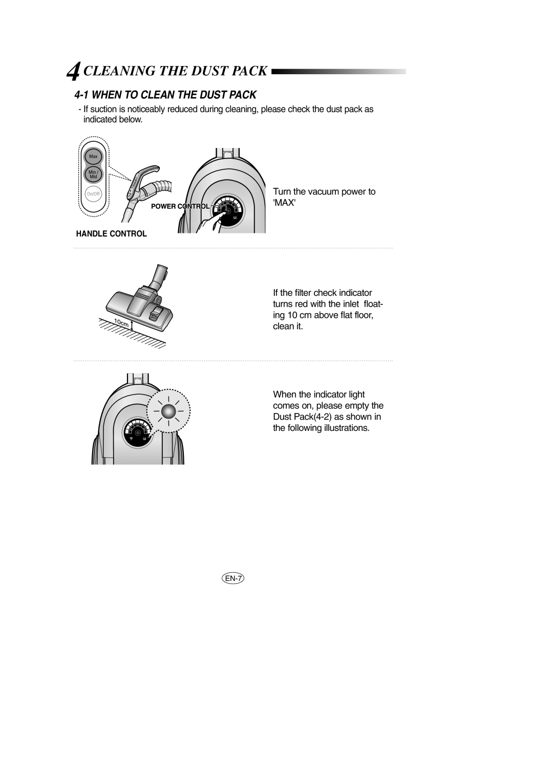 Samsung VCC6651H3K/XEH, VCC6631H3K/XEF, VCC6631H3S/XEH manual 4CLEANING the Dust Pack 