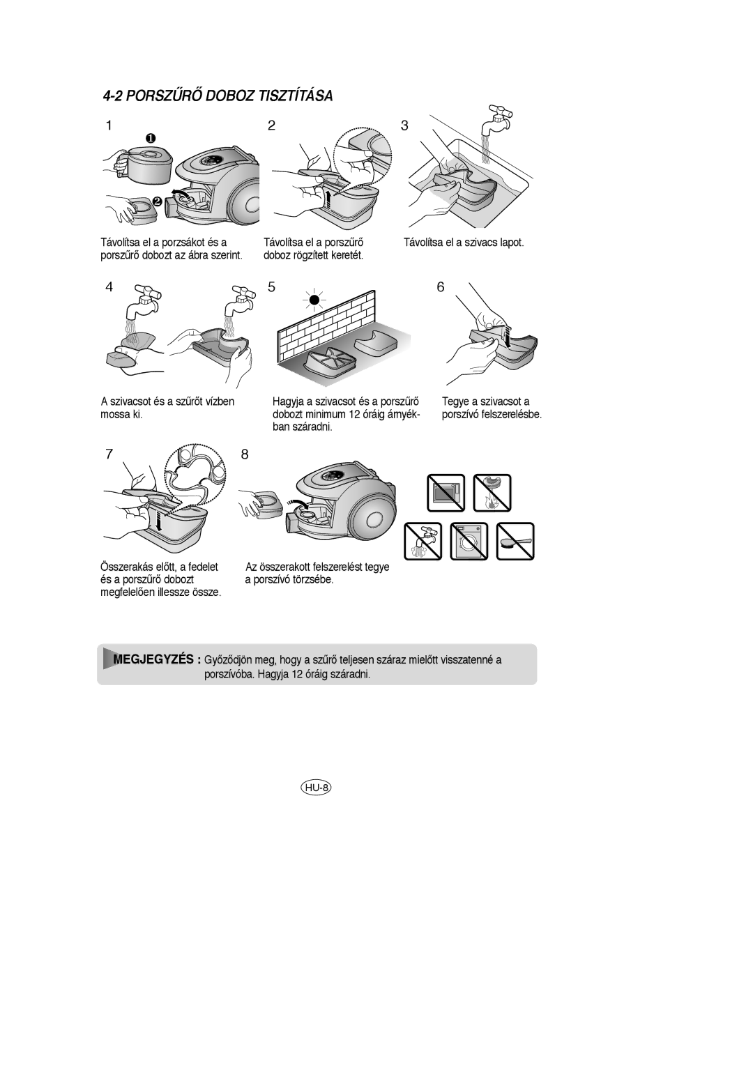 Samsung VCC6631H3K/XEF, VCC6631H3S/XEH, VCC6651H3K/XEH manual Porszùrã Doboz Tisztítása 