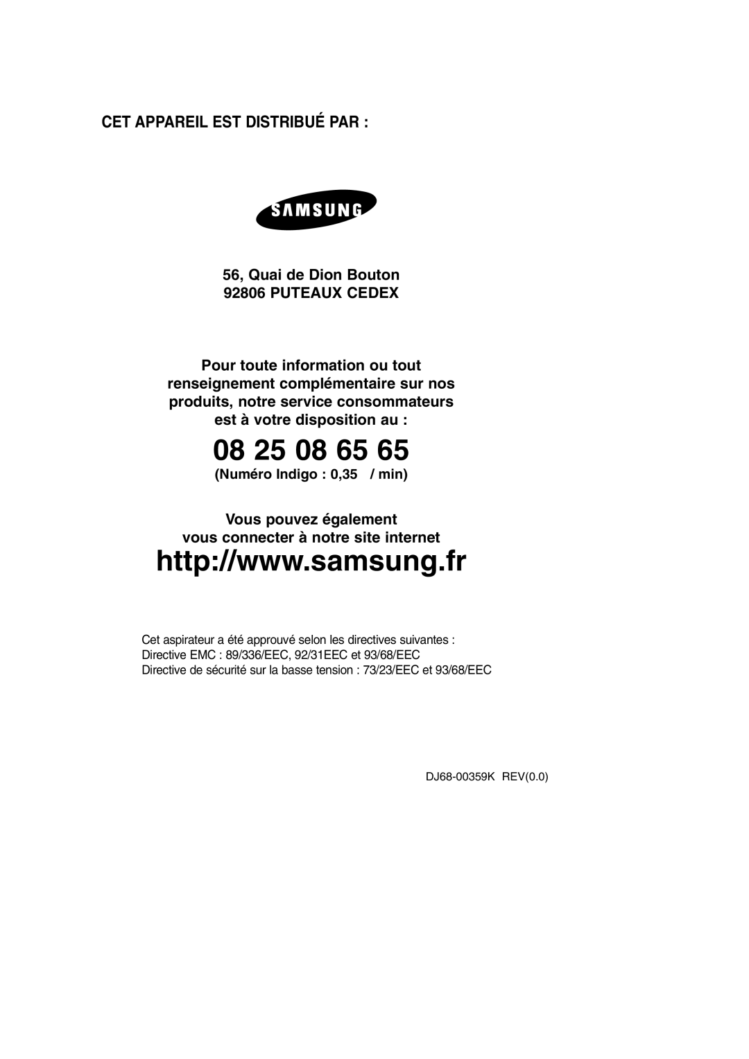 Samsung VCC6631H3K/XEF manual 08 25 08 65 