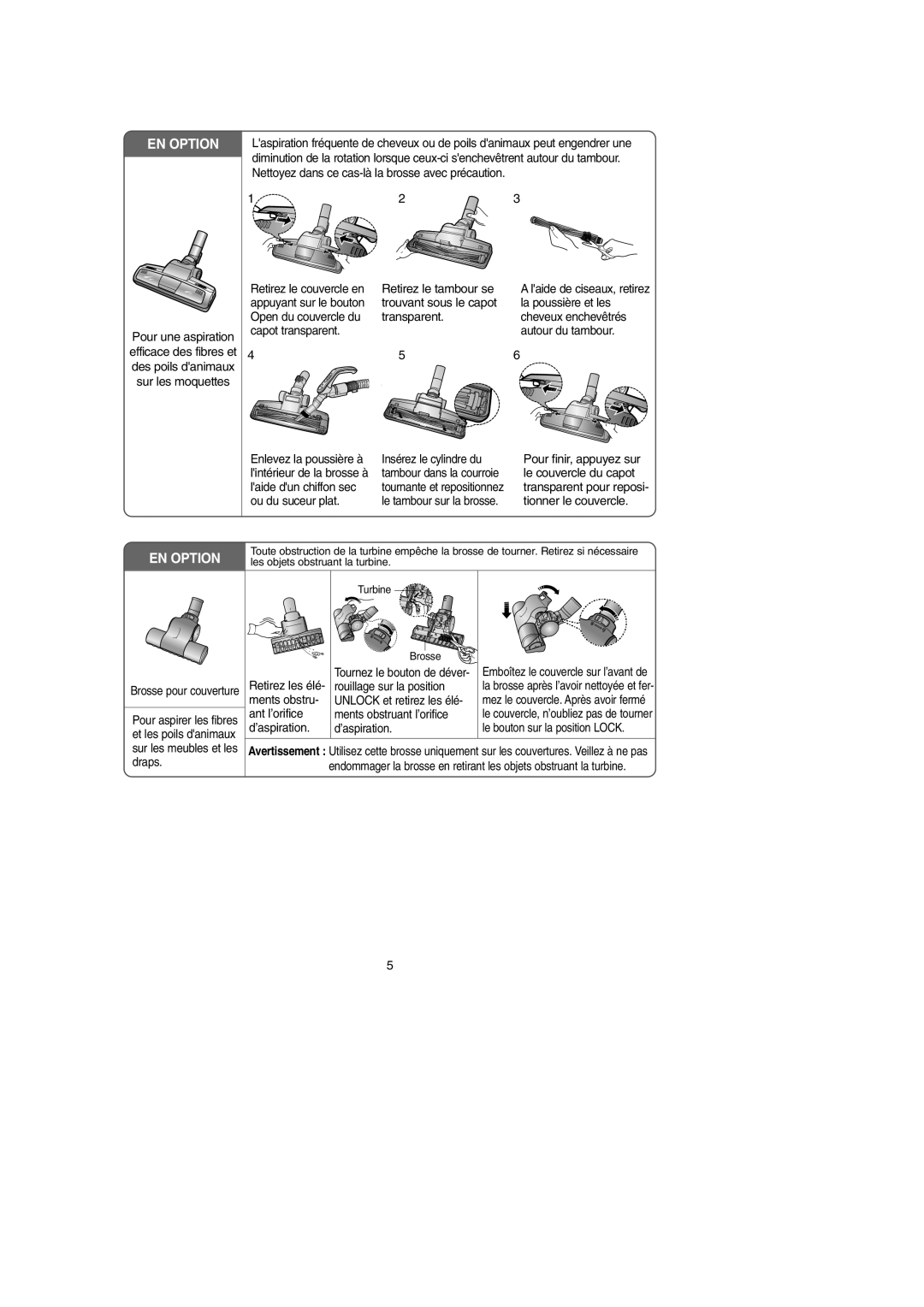 Samsung VCC6631H3K/XEF manual Retirez le couvercle en Retirez le tambour se 