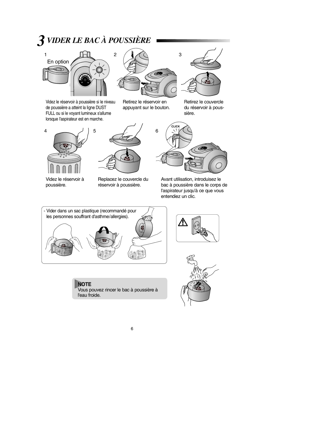 Samsung VCC6631H3K/XEF manual Vider LE BAC À Poussière, En option 