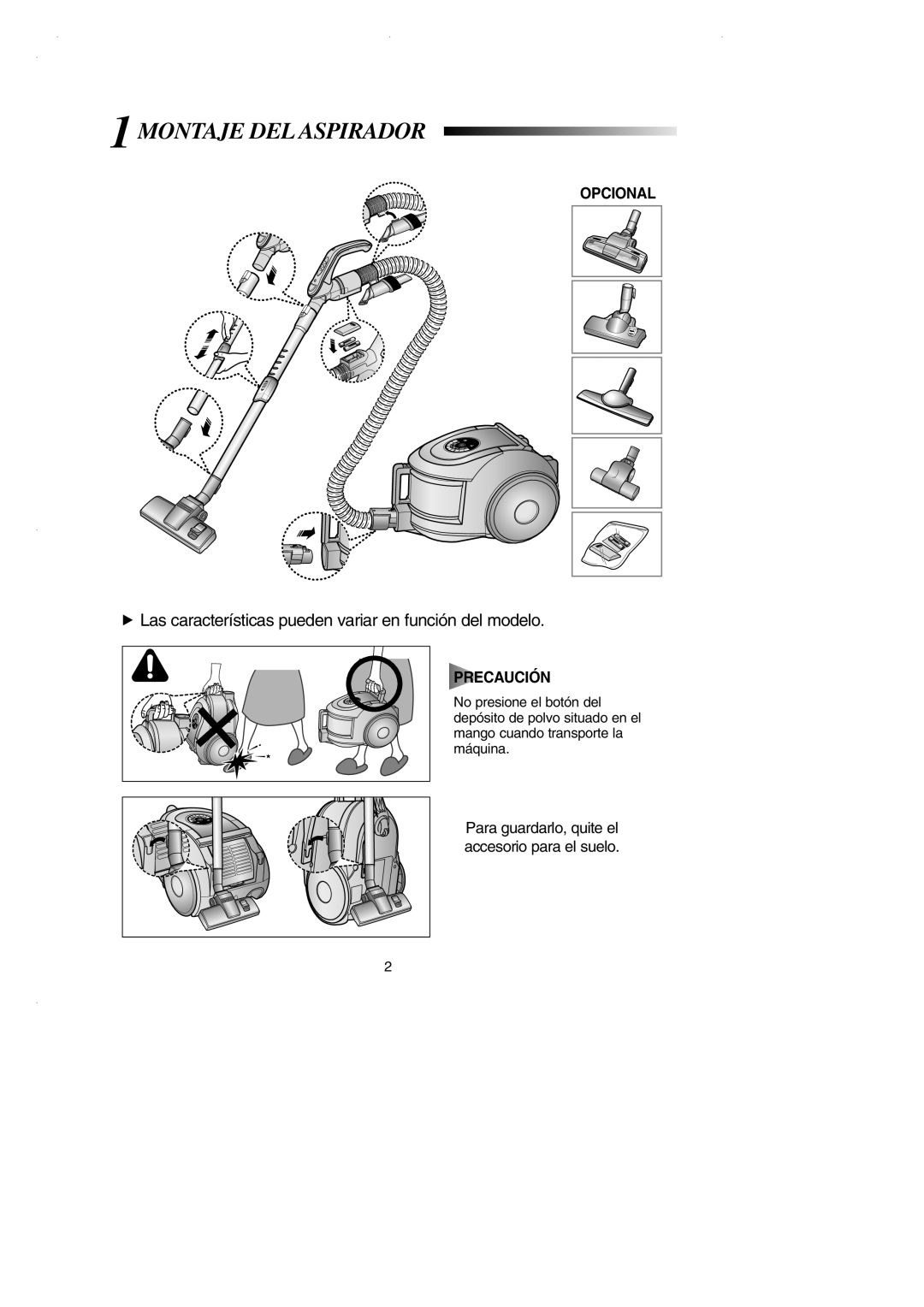 Samsung VCC6650H3S/XEC manual Montaje DEL Aspirador, Las características pueden variar en función del modelo 