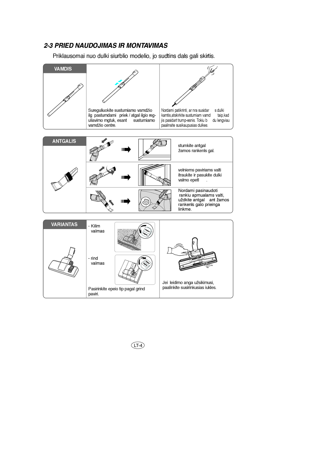 Samsung VCC6630H3S/XEV, VCC6657H3K/XEV, VCC6650H3K/SBW, VCC6658H3C/XEV manual Priedð Naudojimas IR Montavimas, Vamzdis 