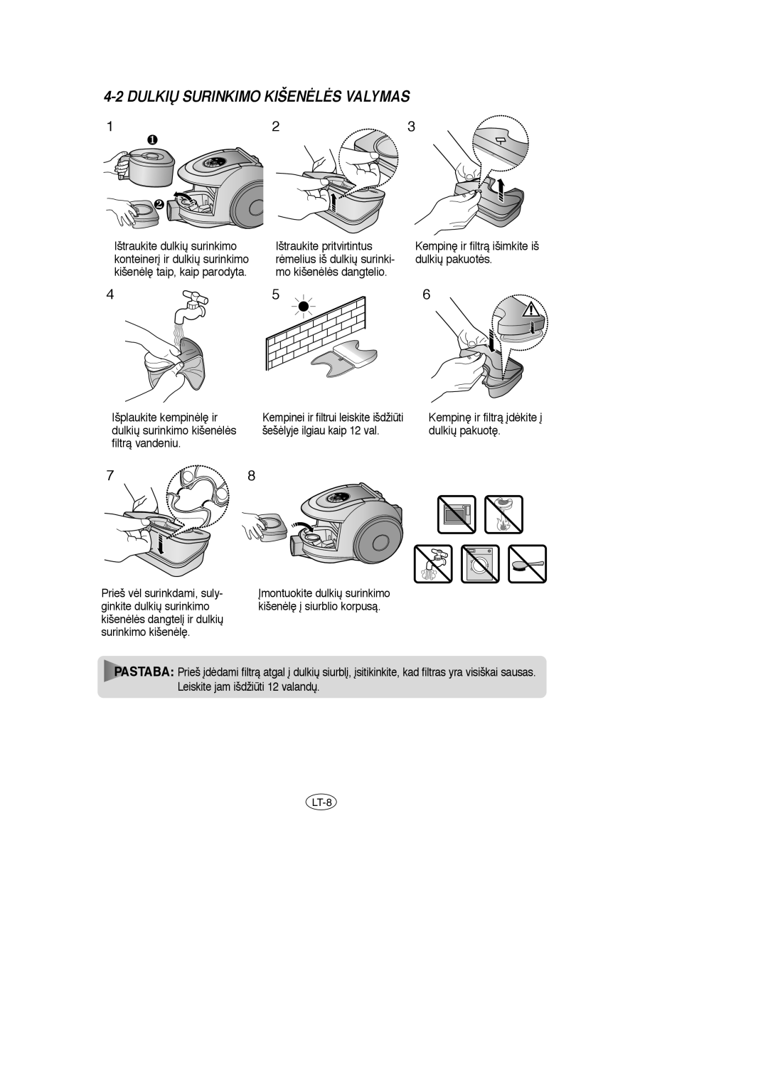 Samsung VCC6657H3C/XEV, VCC6657H3K/XEV, VCC6650H3K/SBW, VCC6658H3C/XEV, VCC6630H3S/SBW Dulkið Surinkimo KIŠENñLñS Valymas 