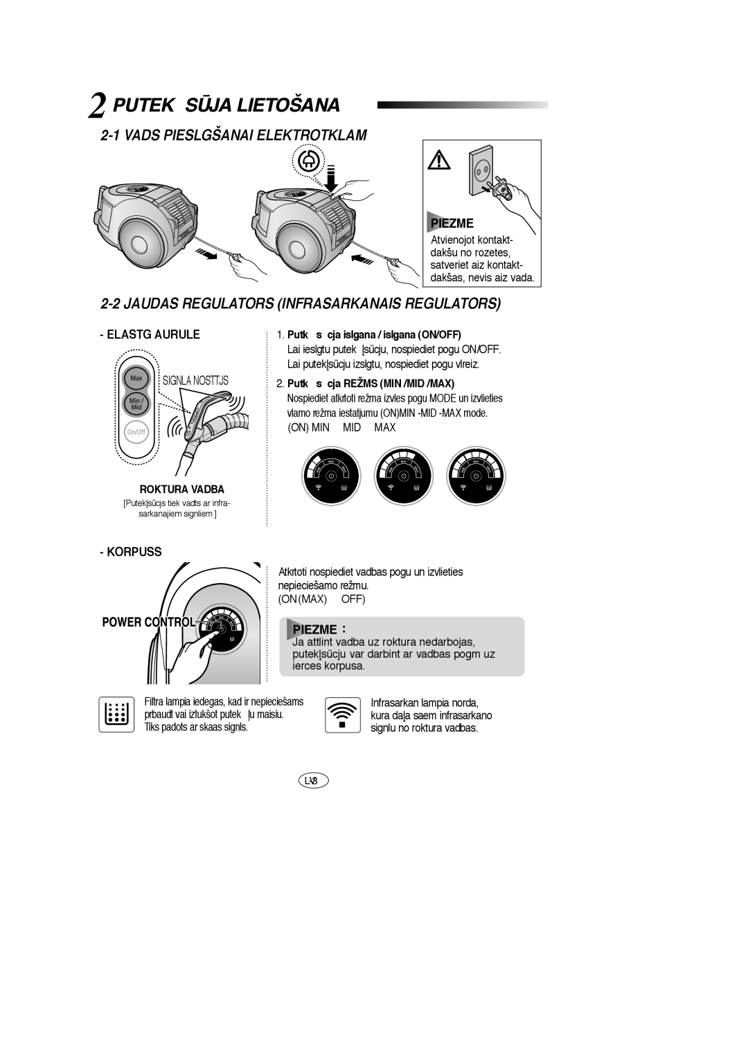 Samsung VCC6657H3C/XEV, VCC6657H3K/XEV, VCC6650H3K/SBW PUTEKπSÌCîJA Lietošana, Jaudas Regulators Infrasarkanais Regulators 