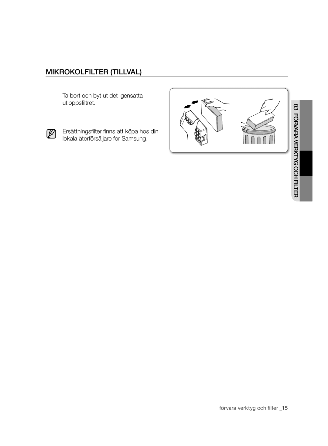 Samsung VCC6750V31/XEE, VCC6750V3R/XEE manual Mikrokolfilter Tillval 