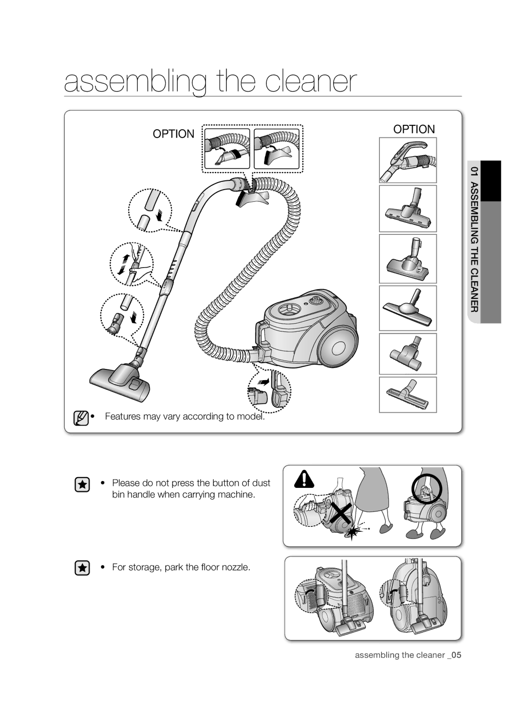 Samsung VCC6750V31/XEE, VCC6750V3R/XEE manual Assembling the cleaner, Option 