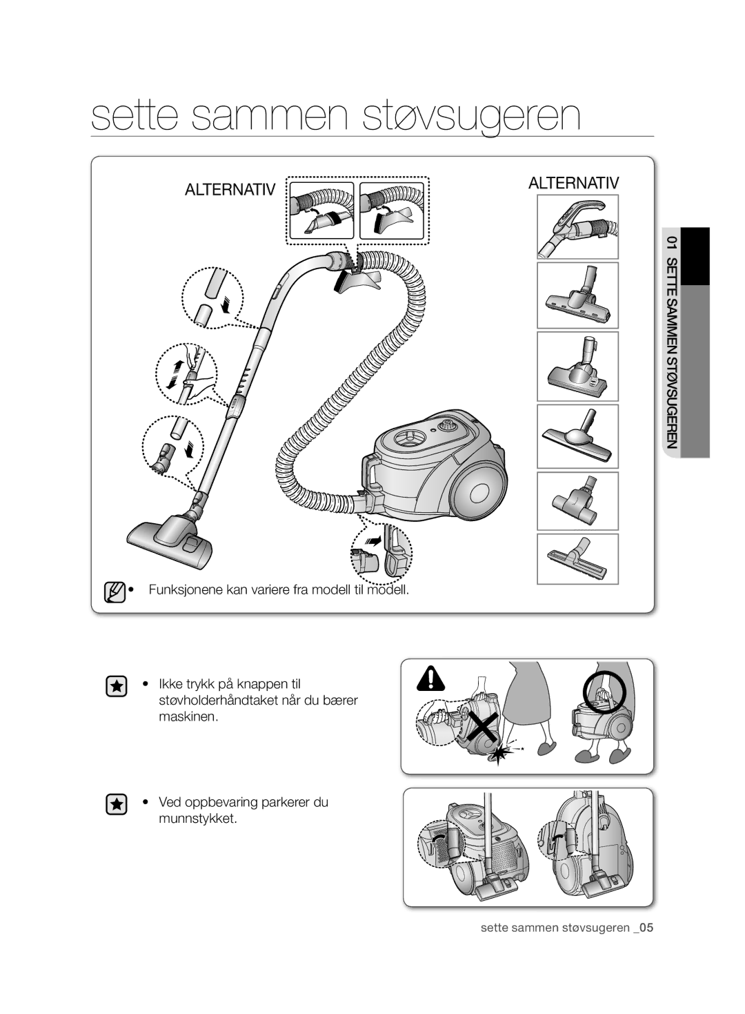 Samsung VCC6750V31/XEE, VCC6750V3R/XEE manual Sette sammen støvsugeren, Alternativ 