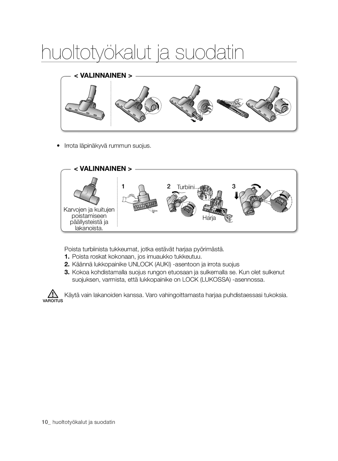 Samsung VCC6750V3R/XEE, VCC6750V31/XEE manual Irrota läpinäkyvä rummun suojus 