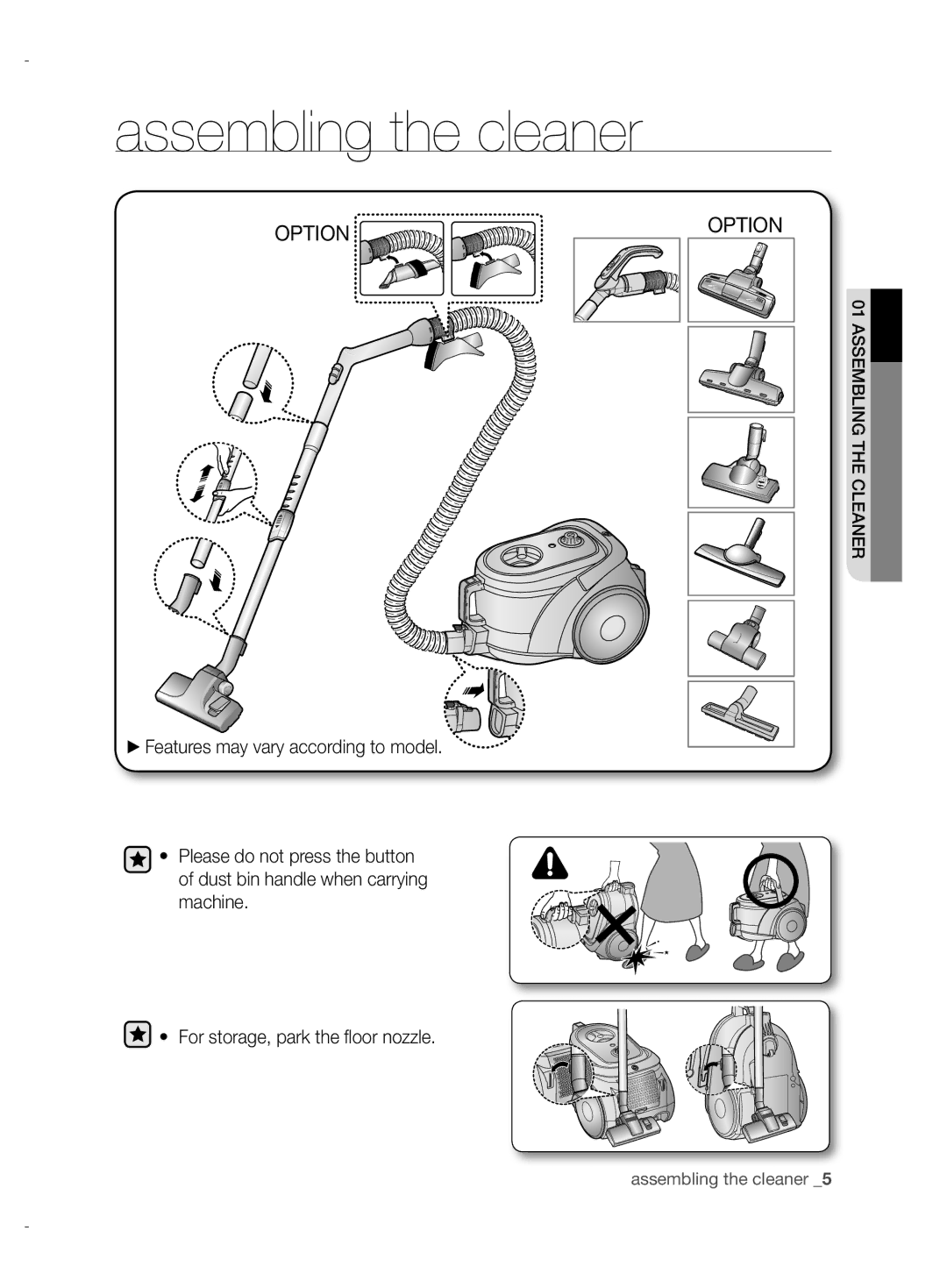 Samsung VCC6780V3R/TWL, VCC6780V3B/ANU, VCC6780V3B/XEF, VCC6750V3B/XEV, VCC6780V31/XEF manual Assembling the cleaner, Option 