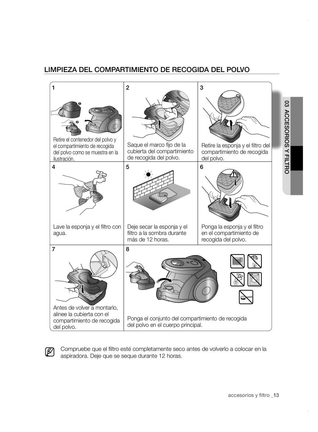 Samsung VCC6780V31/XEF, VCC6780V3B/XEF, VCC6780V31/XEC manual Limpieza DEL Compartimiento DE Recogida DEL Polvo 