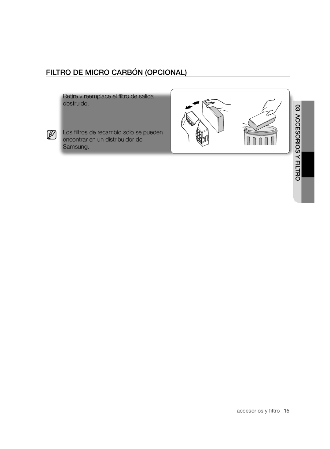 Samsung VCC6780V3B/XEF, VCC6780V31/XEF, VCC6780V31/XEC manual Filtro DE Micro Carbón Opcional 