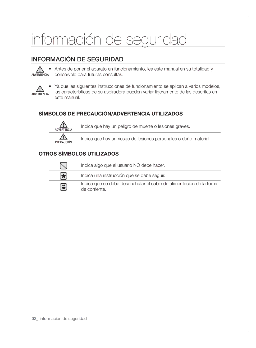 Samsung VCC6780V31/XEC, VCC6780V3B/XEF, VCC6780V31/XEF manual Información de seguridad, Información DE Seguridad 