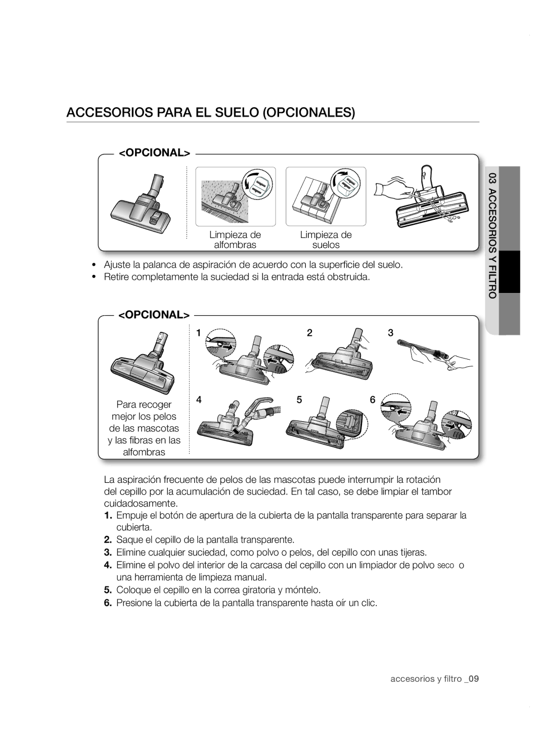 Samsung VCC6780V3B/XEF, VCC6780V31/XEF, VCC6780V31/XEC manual Accesorios para el suelo opcionales, Opcional 