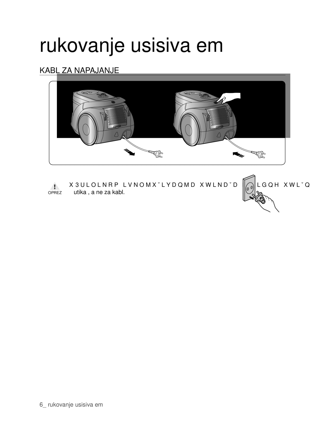 Samsung VCC6780V3R/ANU, VCC6780V3R/BOL, VCC6780V3B/ANU, VCC6790H3N/XEF manual Rukovanje usisivačem, Kabl ZA Napajanje 