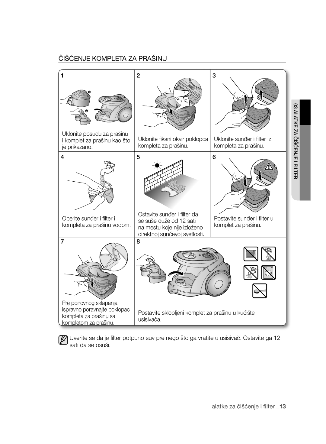 Samsung VCC6780V3R/TWL, VCC6780V3R/BOL, VCC6780V3B/ANU, VCC6780V3R/ANU, VCC6790H3N/XEF manual Čišćenje Kompleta ZA Prašinu 