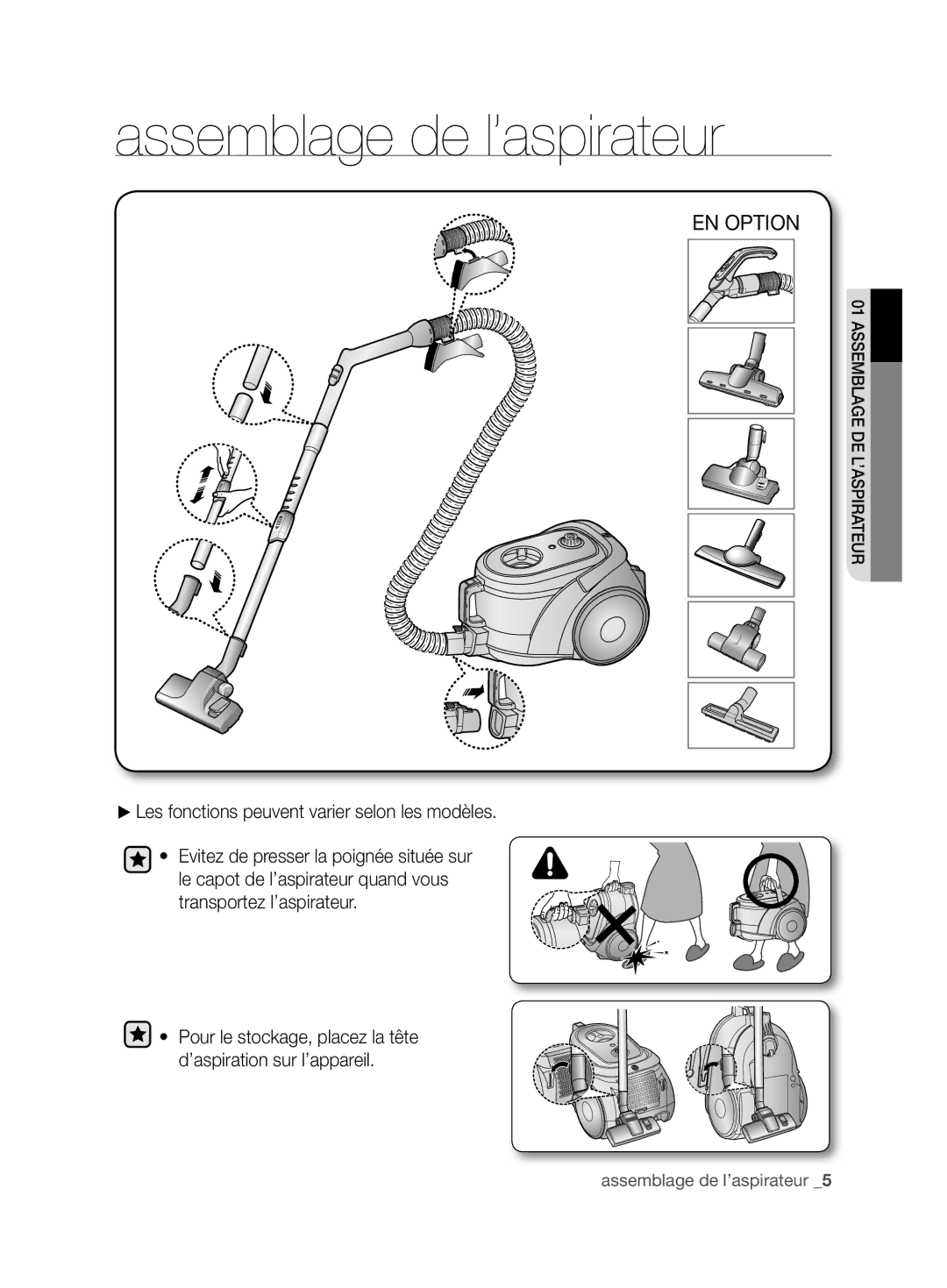 Samsung VCC6780V31/XEF, VCC6790H3N/XEF, VCC6780V3B/XEF manual Assemblage de l’aspirateur, EN Option 