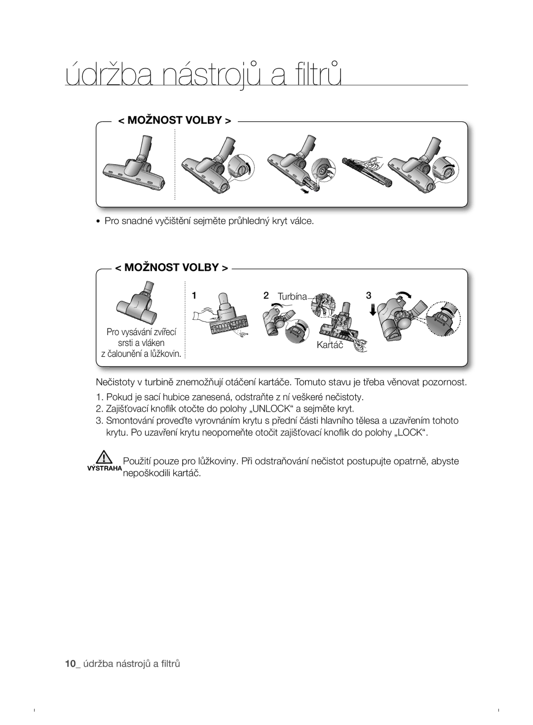 Samsung VCC6790H3N/XEH, VCC6790H3N/XEF, VCC6780V3R/XEH manual 10 údržba nástrojů a filtrů 