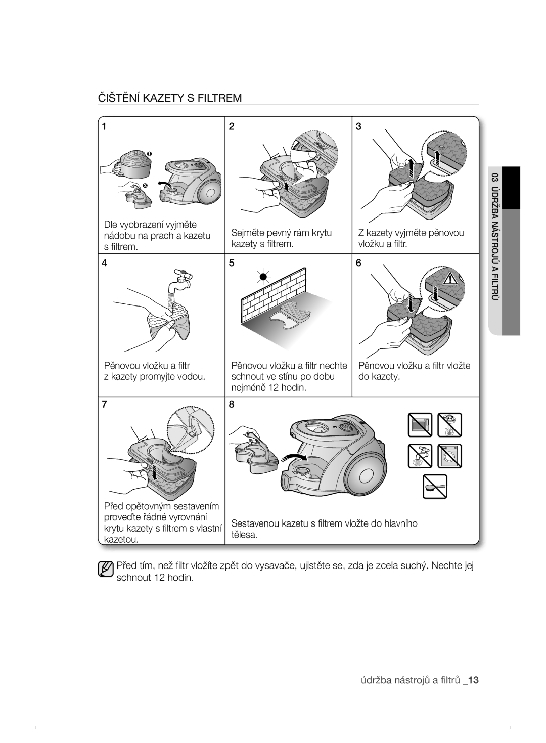 Samsung VCC6790H3N/XEH, VCC6790H3N/XEF, VCC6780V3R/XEH manual Čištění Kazety S Filtrem 